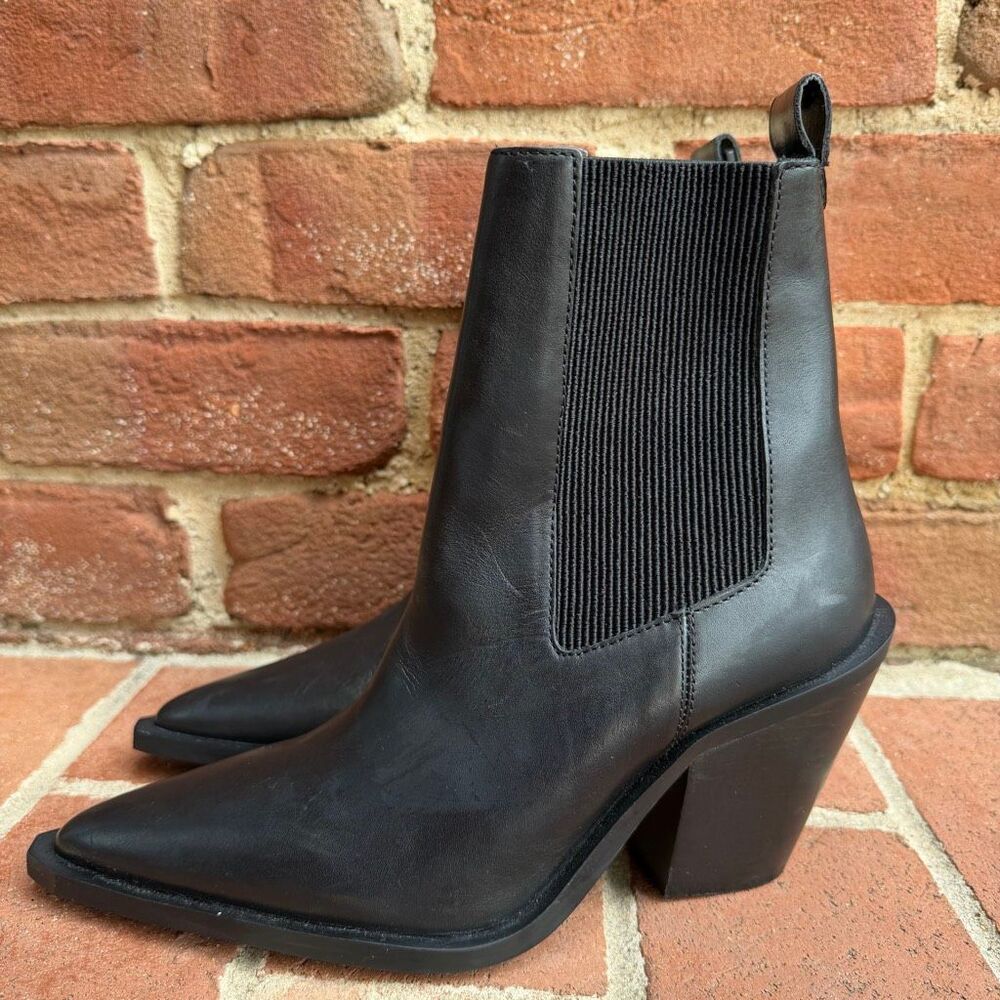 MANGO $150 MNG Leather Pointed Toe Ankle Boots black 37 US6.5-7 NEW - Picture 9 of 12